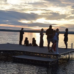 Party on the dock at sunset